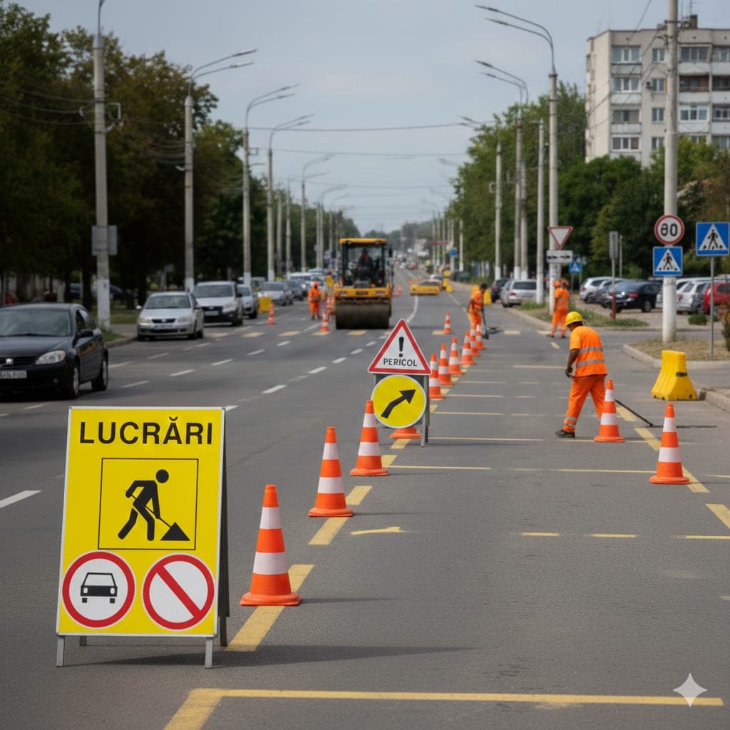 Lucrări de infrastructură rutieră cu semnalizare temporară și management trafic
